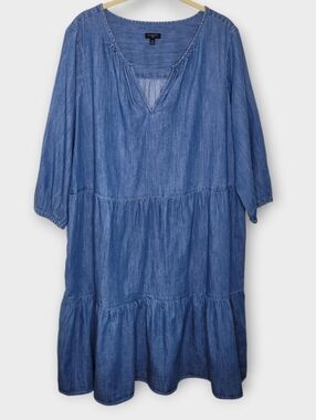 Talbots Tiered Denim Dress 1X Blue